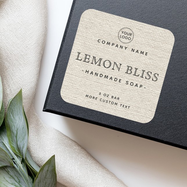 Linge brun brun clair look carré produit étiquette (Light tan brown linen look square product labels)