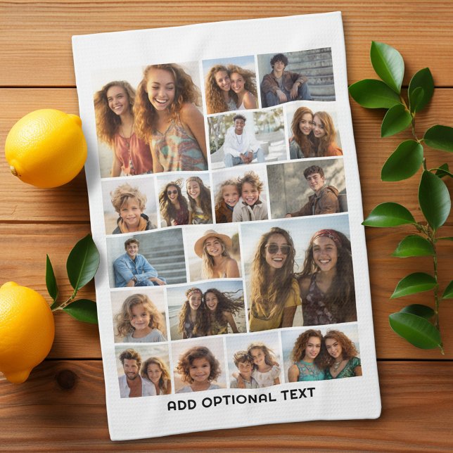 Linge De Cuisine 18 Collage de photos - Texte personnalisé - noir e (Custom Kitchen Towel with Photo Collage)