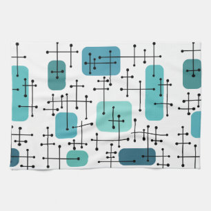 Linge De Cuisine 1950 Eames Era Art Crosshairs Turquoise