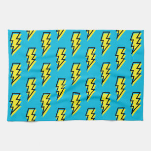 Linge De Cuisine 1980/1990 Neon Blue Yellow Lightning Motif