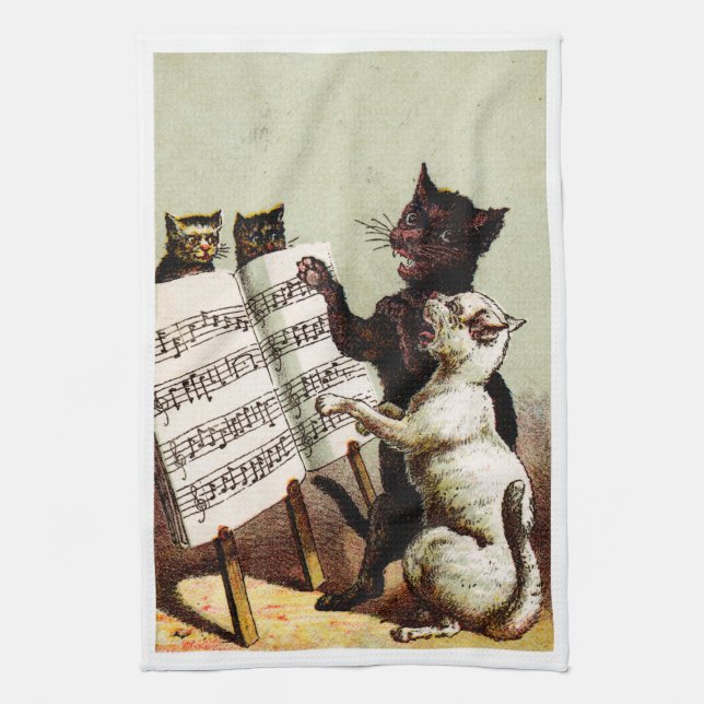 Linge De Cuisine 19e C. Chats chanteurs (Vertical)