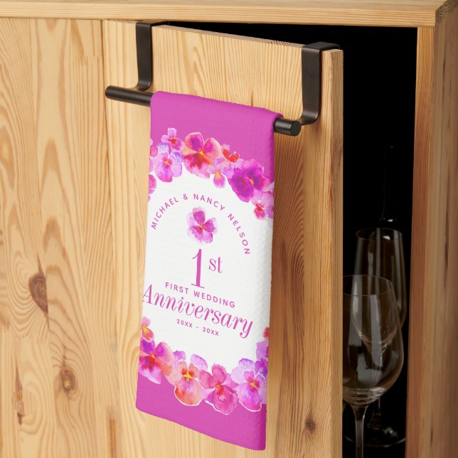 Linge De Cuisine 1er anniversaire mariage fête rose fleur (Pliage en tiers)