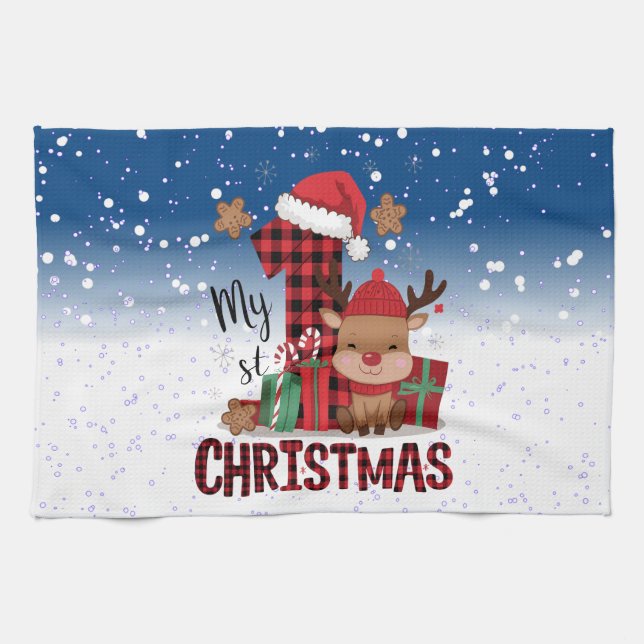 Linge De Cuisine 1er Noël Santa Hat White Neige Bébé Reindeer (Horizontal)