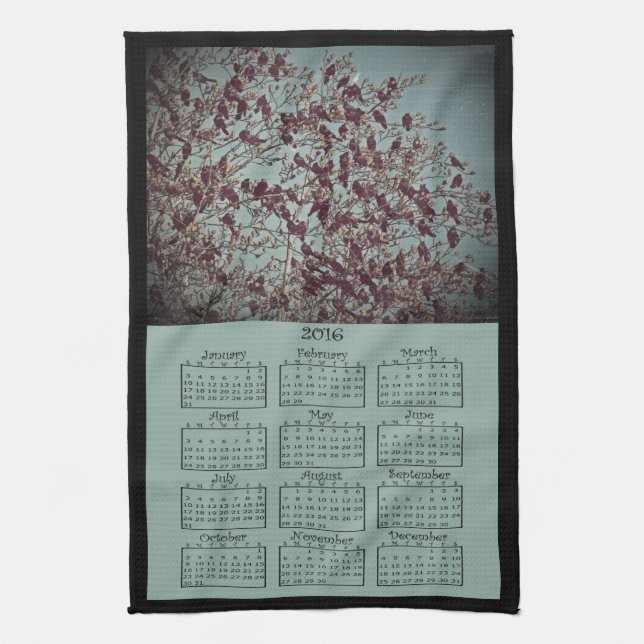 Linge De Cuisine 2016 le calendrier de tissu d'oiseaux (Vertical)