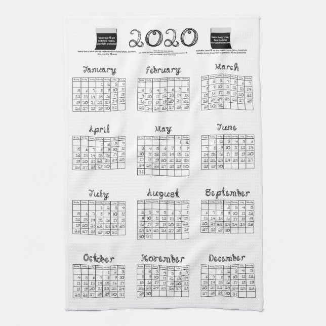 Linge De Cuisine 2020 calendrier boulons tissu noir blanc cuisine (Vertical)