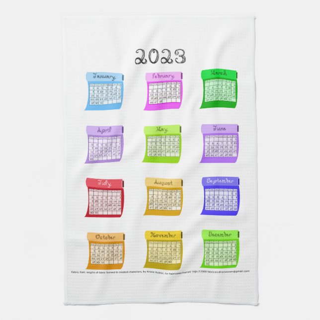 Linge De Cuisine 2023 Calendrier Tissu Mois de la police boulons de (Vertical)