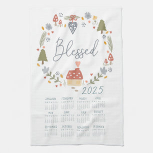Linge De Cuisine 2025 Blessed Tea Towel Calendrier Pays Wreath