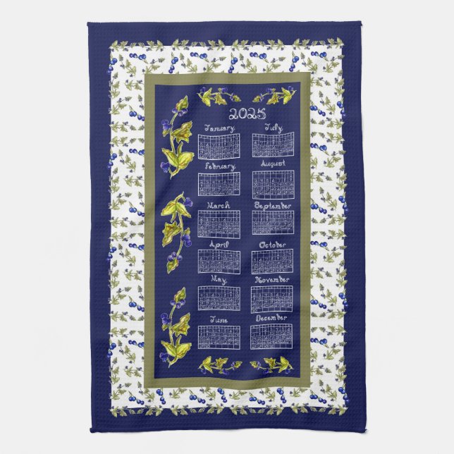 Linge De Cuisine 2025 Calendrier Blueberries Encaissées Thé de la M (Vertical)