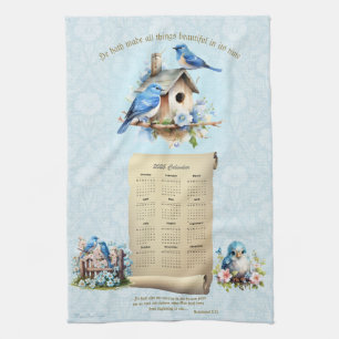 Linge De Cuisine 2025 Calendrier Towel Bluebirds Birdhouse Ecc 3:11
