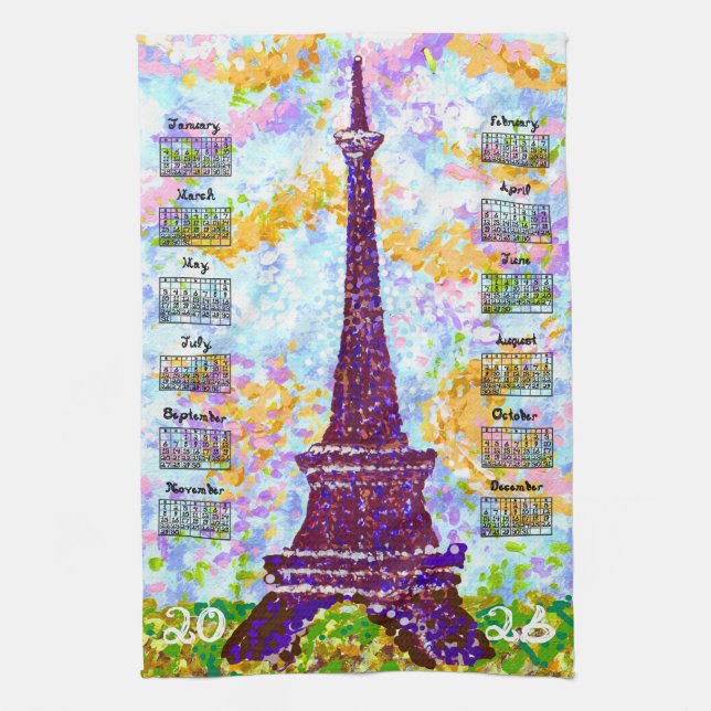 Linge De Cuisine 2026 Calendar Eiffel Tower Pointillism Landscape (Vertical)