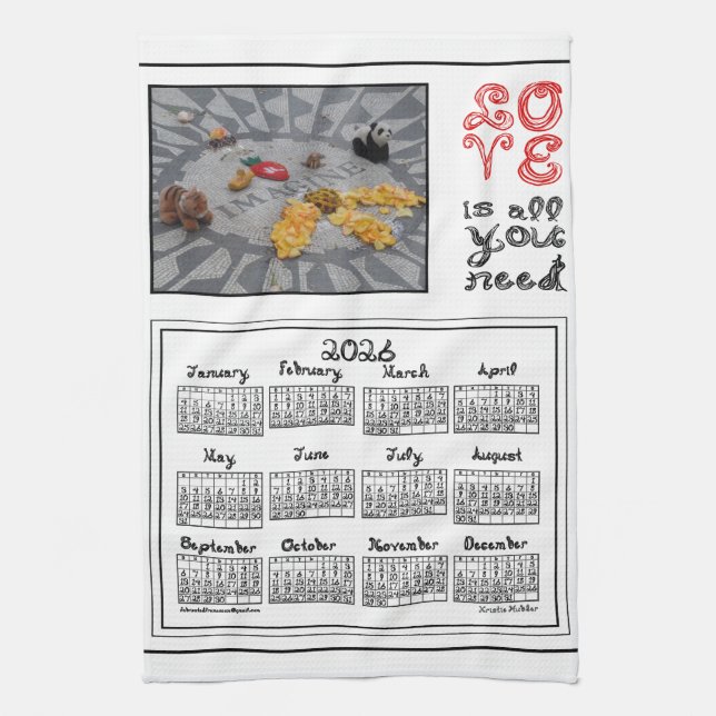Linge De Cuisine 2026 Calendar Imagine Peace Photo LOVE Fabric Font (Vertical)
