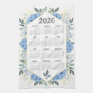 Linge De Cuisine 2026 Calendrier Aquarelle Bleue Botanique Verdure