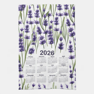 Linge De Cuisine 2026 Calendrier Aquarelle Purple Lavande Fleurs