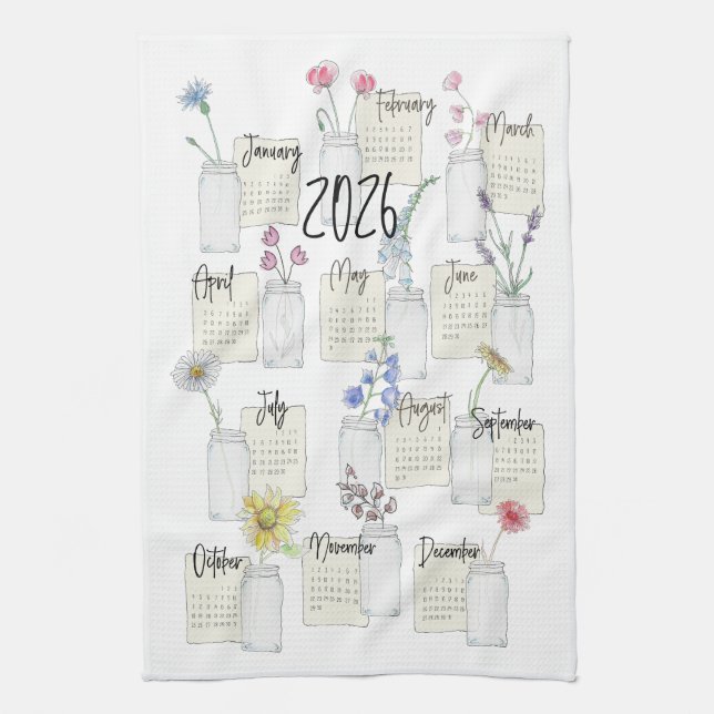 Linge De Cuisine 2026 Calendrier Cuisine Tea Towel (Vertical)