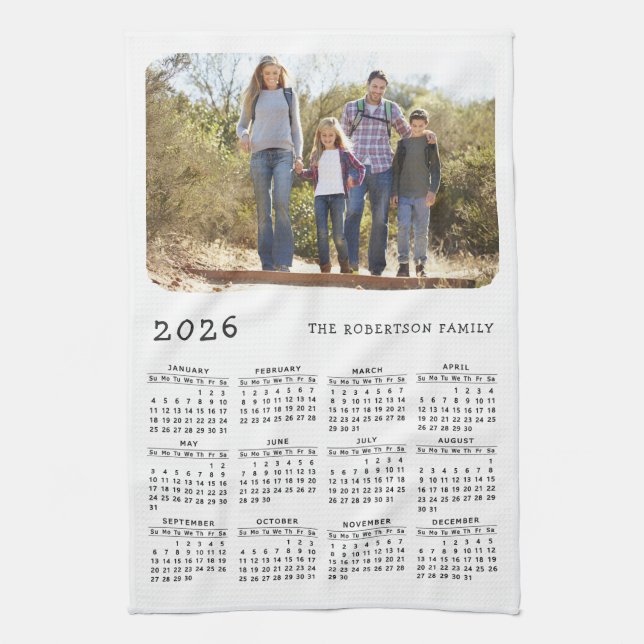 Linge De Cuisine 2026 Calendrier Nom de famille Photo Simple Blanc  (Vertical)