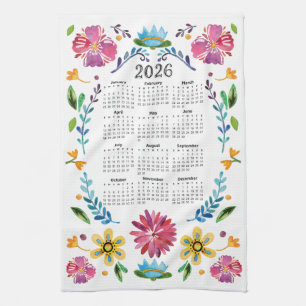 Linge De Cuisine 2026 Calendrier Traditionnel Floral Folk Art Mexic