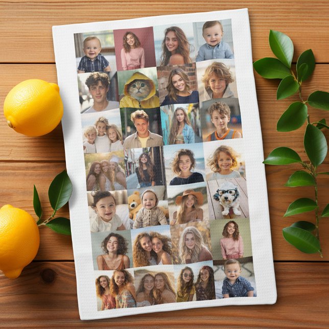 Linge De Cuisine 28 Collage de photos - Texte personnalisé - noir e (Custom Kitchen Towel with Photo Collage)