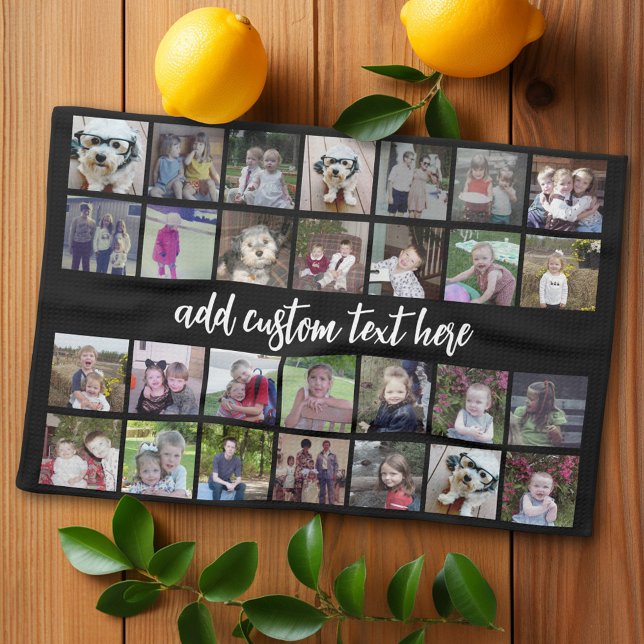 Linge De Cuisine 28 Grille de collage photo - 1 Zone de texte - noi (Personalized kitchen towel with photo collage)