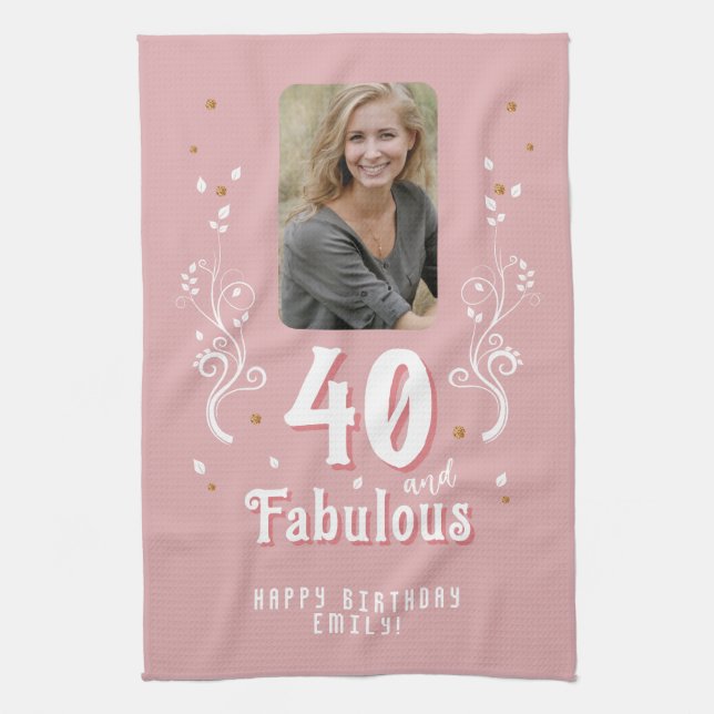 Linge De Cuisine 40 et Fabulous Foliage rose photo 40e anniversaire (Vertical)