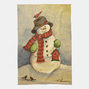 Linge De Cuisine 4905 Noël des Snowman et Birdhouse