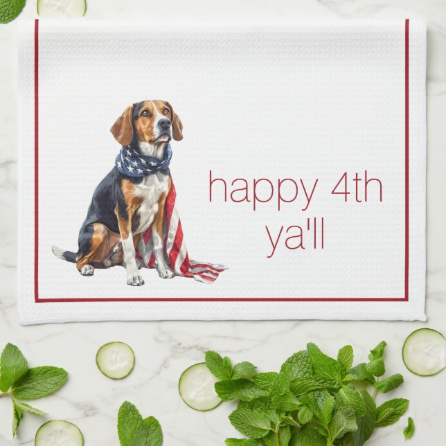 Linge De Cuisine 4 juillet Patriotic Hound Dog Personnalisé (Plié)