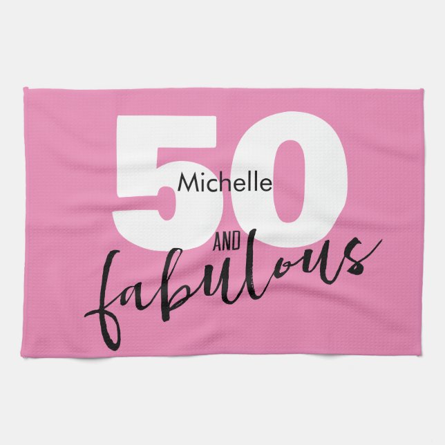 Linge De Cuisine 50 et cadeau fabuleux 50e fête d'anniversaire rose (Horizontal)