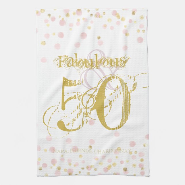 Linge De Cuisine 50 & Fabuleux Points Rose & Or (Vertical)