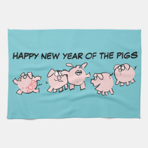 Linge De Cuisine 5 Drôle dessin animé Cochon personnalisé Année KT