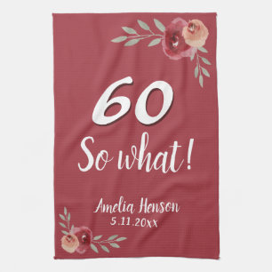 Linge De Cuisine 60 Alors quel Rose d'aquarelle rouge 60e anniversa