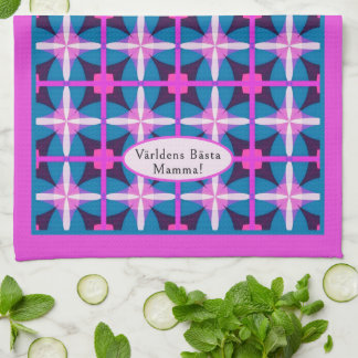 Linge De Cuisine 60-talsinspirerad rosa blå geometriskt mönster 