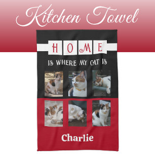 Linge De Cuisine 6 photo collage amoureux des animaux noir rouge