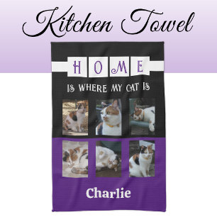 Linge De Cuisine 6 photo collage amoureux des animaux noir violet
