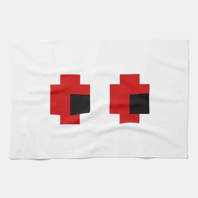 Linge De Cuisine 8 bits Éffrayants yeux rouges (Horizontal)