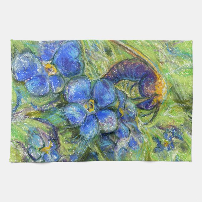 Linge De Cuisine A Bee & Forget-me-not Flowers (Horizontal)
