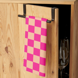Linge De Cuisine à damiers carré pêche rose chaud rétro géométrique