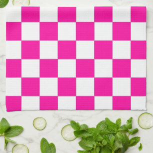 Linge De Cuisine à damiers rose et blanc
