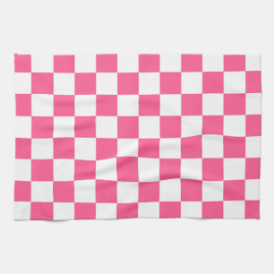 Linge De Cuisine à damiers rose et blanc chaud