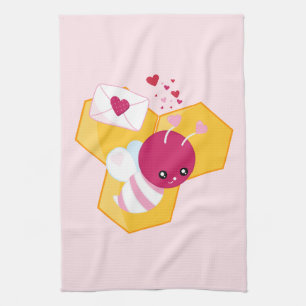 Linge De Cuisine Abeille mignonne aux Coeurs de Saint-Valentin rose