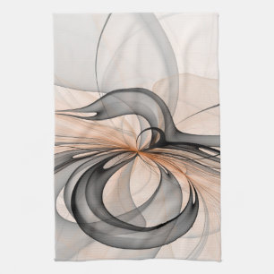 Linge De Cuisine Abstrait Anthracite Gris Sienne Formes Fractal Art