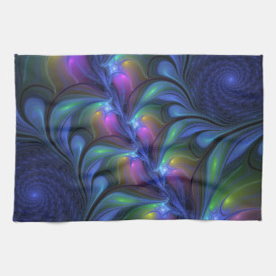 Linge De Cuisine Abstrait Bleu Rose Vert Lumineux Coloré Fractal