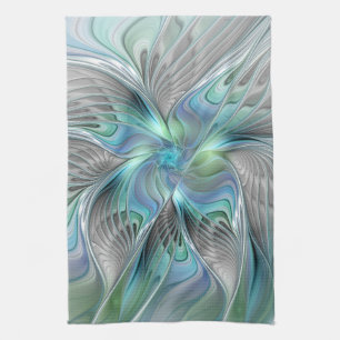 Linge De Cuisine Abstrait Bleu Vert Papillon Imaginaire Fractal Art