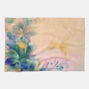 Linge De Cuisine Abstrait Floral Arrière - plan Bleu Et Beige