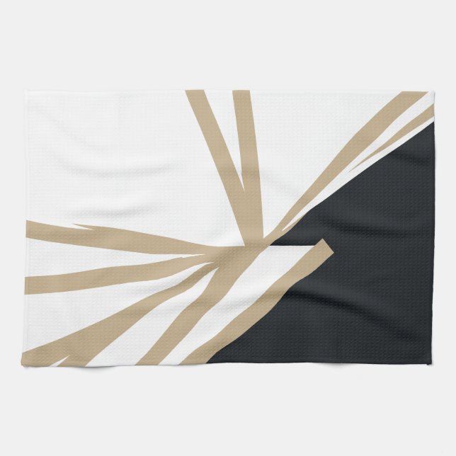 Linge De Cuisine Abstrait moderne Black White Gold (Horizontal)
