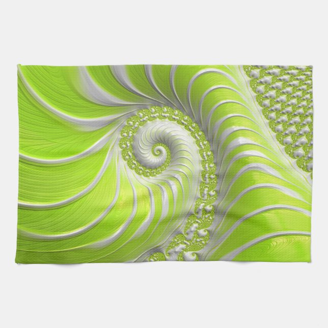 Linge De Cuisine Abstrait Moderne Lime Green Spiral Fractal (Horizontal)