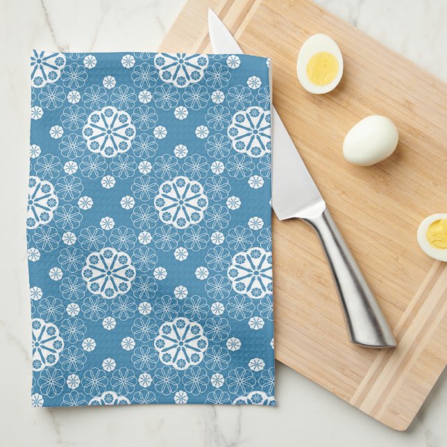 Linge De Cuisine Abstrait motif floral ouvert en col bleu clair (Quart Plié)