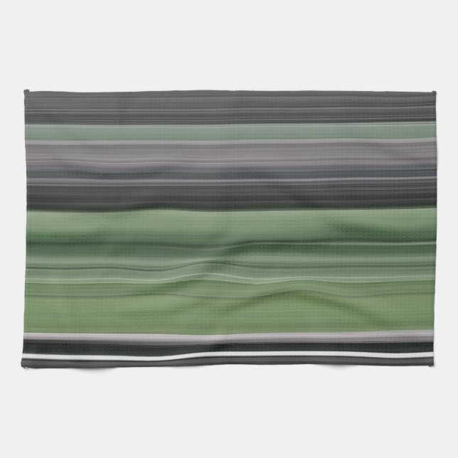 Linge De Cuisine Abstrait n° 1 : vert olive et gris (Horizontal)