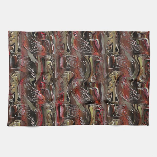 Linge De Cuisine Abstrait sculpté en acajou et rouge foncé (Horizontal)