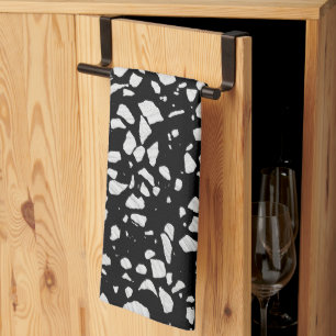 Linge De Cuisine Abstrait Terrazzo Mosaic Motif noir et blanc