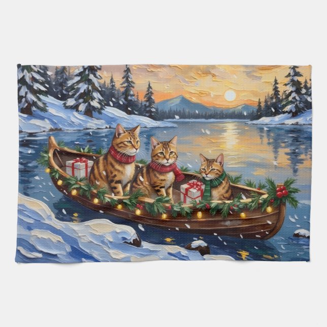 Linge De Cuisine Abyssinian Cat Christmas Boat Holiday (Horizontal)