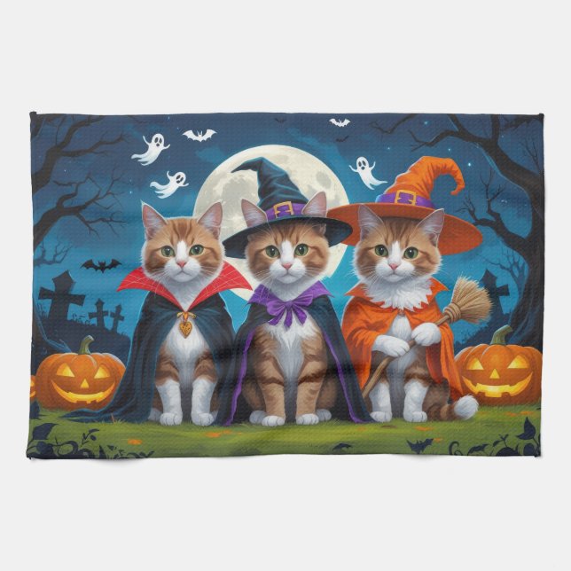 Linge De Cuisine Abyssinian Chats Citrouille Halloween Funny (Horizontal)